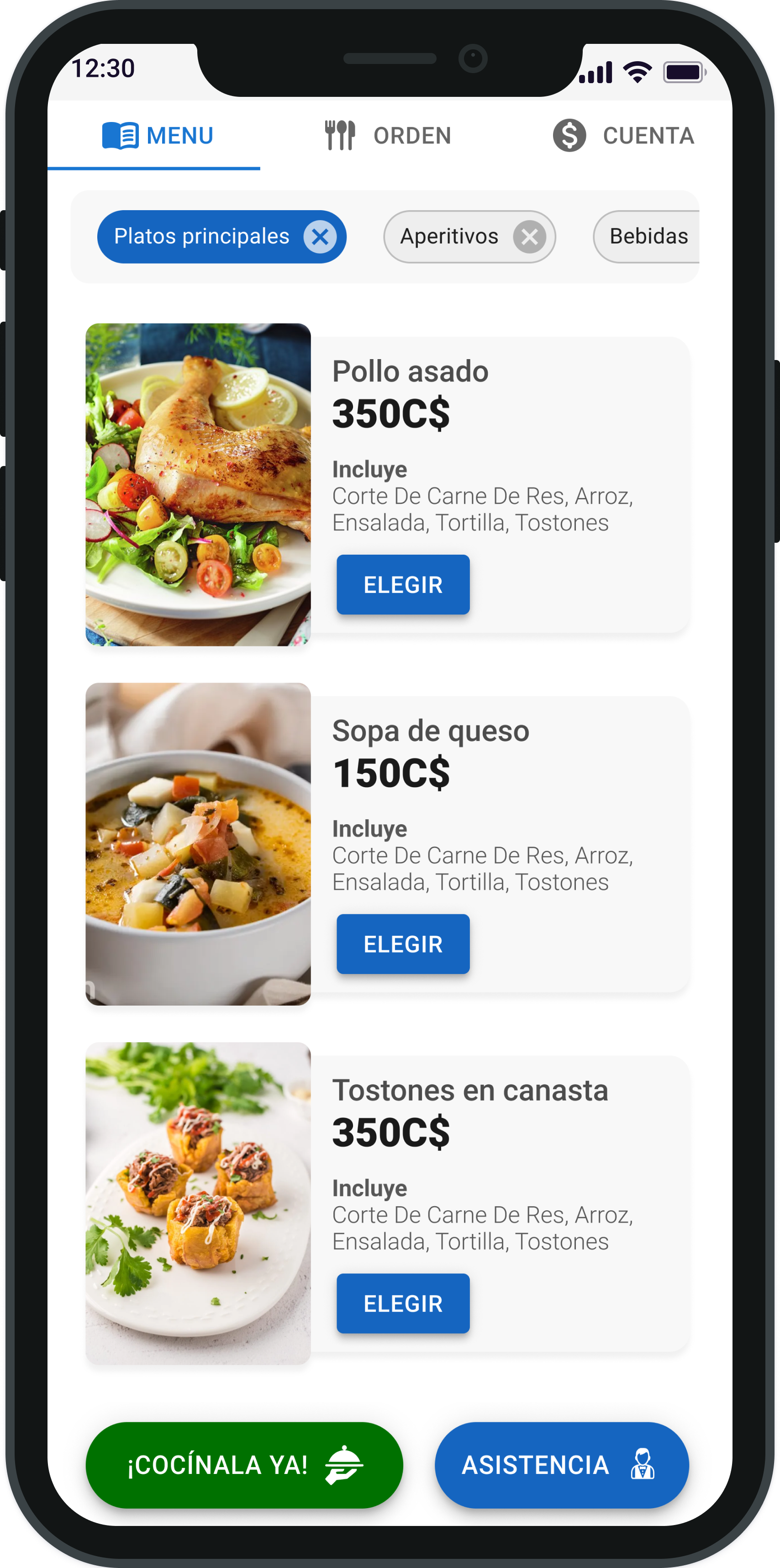 Teléfono con la app